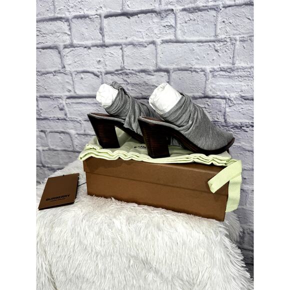 BURBERRY Pewter Melange Synthetic Tillington Ankle-wrap Mules Size 37.5 NEW - Picture 5 of 8